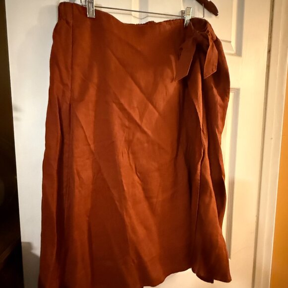 J. Jill Pure Linen Faux Wrap Skirt - Russet Red - XL Petite - Picture 1 of 5